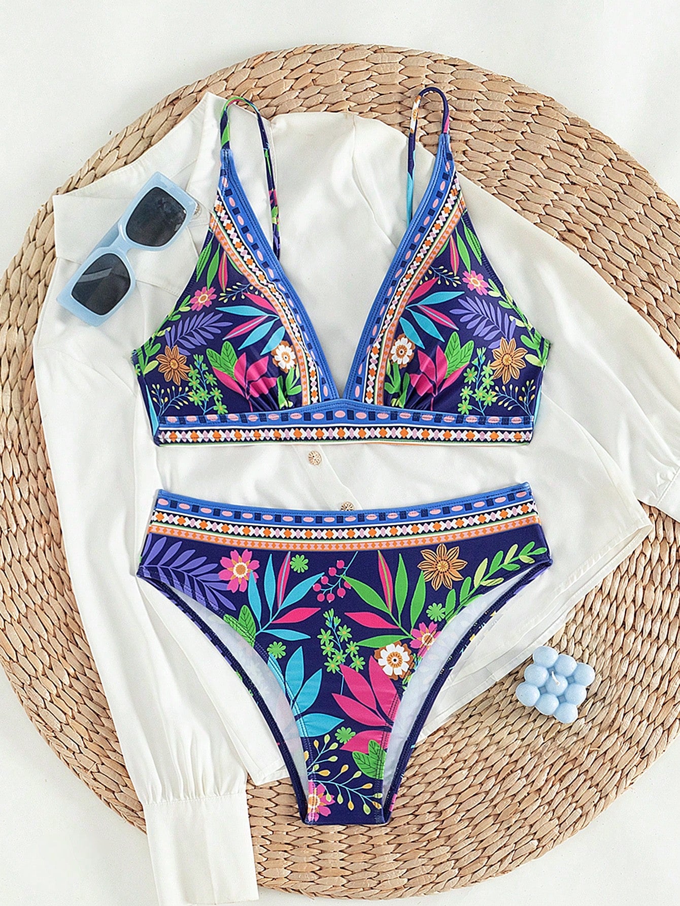Swim Lushoire Conjunto de Maiô Bikini Estampa de Planta Feminino Carnaval de Praia de Verão
