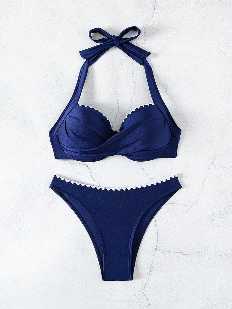 SHEIN Swim Conjunto de Maiô Bikini com Recorte Estilo Color Block para Damas, Ideal para Praia de Verão e Carnaval