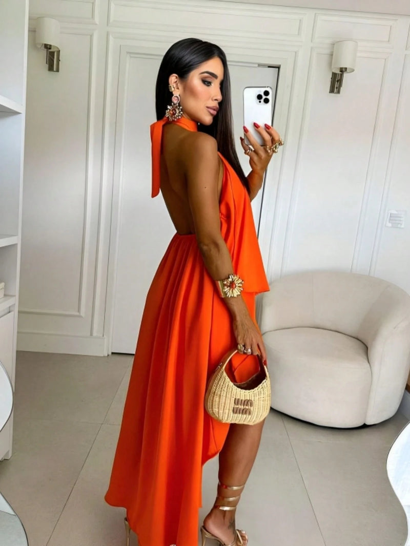 Vendedor Indicado
Vestido Laranja Verão Soltinho Curto Na Frente Longo Atras Gola Colarinho Elegante Moda Feminina