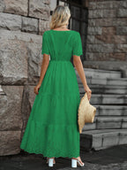 Vestido longo lese importado forrado manga curta princesa com elástico na cintura