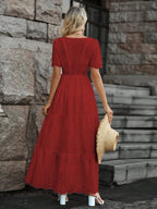 Vestido longo lese importado forrado manga curta princesa com elástico na cintura