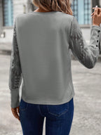 SHEIN LUNE Top Feminino Waffle Branco Com Mangas De Renda