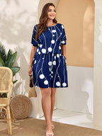 EMERY ROSE Conjunto de duas peças Casual Para Mulheres Plus Size com Manga Curta e Estampa Solta com Bolso para Primavera