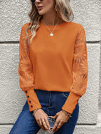 SHEIN LUNE Top Feminino Waffle Branco Com Mangas De Renda