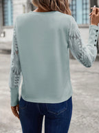 SHEIN LUNE Top Feminino Waffle Branco Com Mangas De Renda