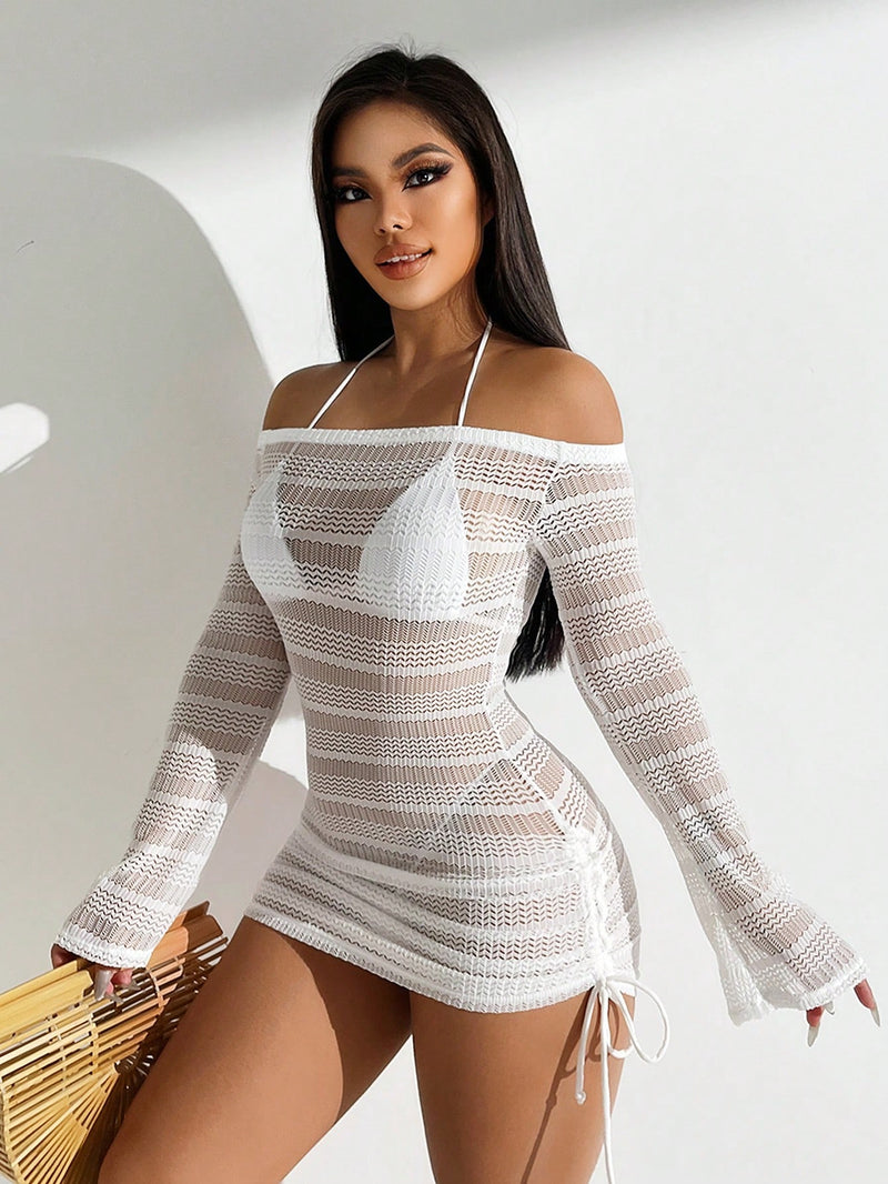 SHEIN X Sofía Suescun Swim SXY Vestido feminino oco fora do ombro