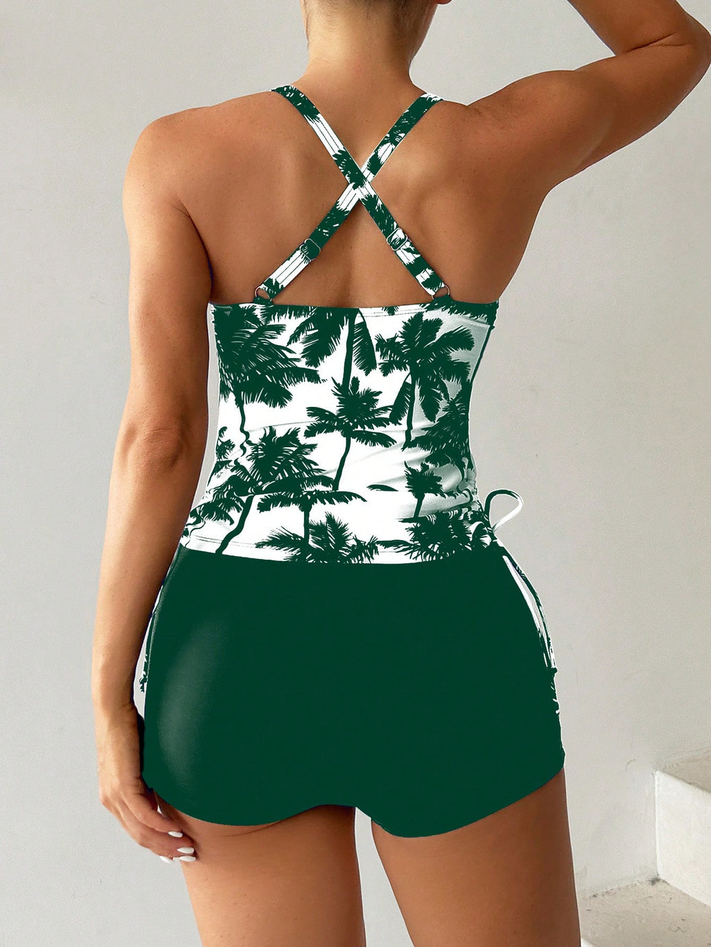 Swim Lushoire Biquíni Estilo Colete Com Estampa De Palmeira Para Mulheres - Carnaval
