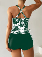 Swim Lushoire Biquíni Estilo Colete Com Estampa De Palmeira Para Mulheres - Carnaval