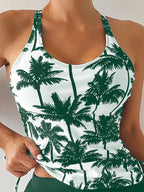Swim Lushoire Biquíni Estilo Colete Com Estampa De Palmeira Para Mulheres - Carnaval