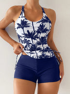 Swim Lushoire Biquíni Estilo Colete Com Estampa De Palmeira Para Mulheres - Carnaval