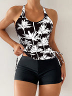 Swim Lushoire Biquíni Estilo Colete Com Estampa De Palmeira Para Mulheres - Carnaval