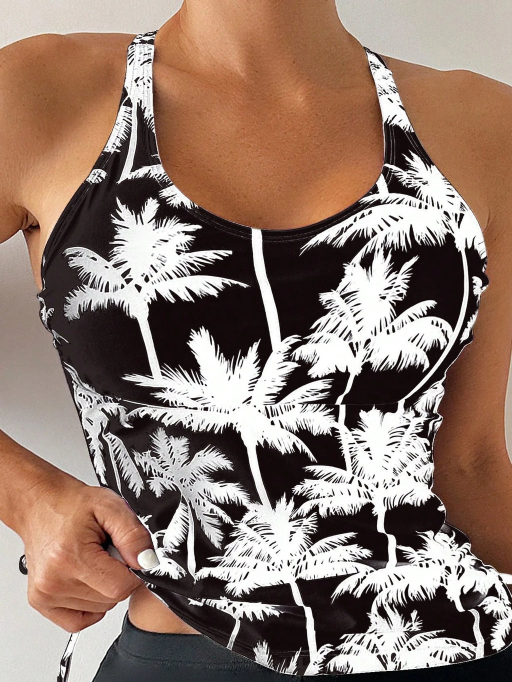 Swim Lushoire Biquíni Estilo Colete Com Estampa De Palmeira Para Mulheres - Carnaval
