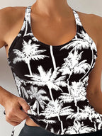 Swim Lushoire Biquíni Estilo Colete Com Estampa De Palmeira Para Mulheres - Carnaval