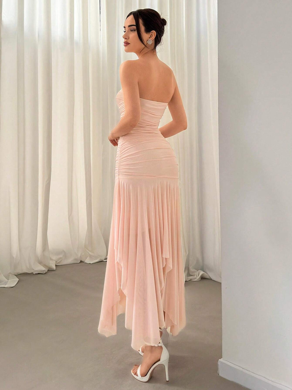 Aloruh Vestido Assimétrico de Babado para Datas e Temporada de Casamento