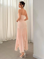 Aloruh Vestido Assimétrico de Babado para Datas e Temporada de Casamento