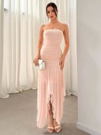 Aloruh Vestido Assimétrico de Babado para Datas e Temporada de Casamento