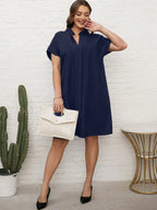 EMERY ROSE Vestido Preto De Verão Tamanho Grande Com Detalhe De Recorte, Decote Com Entalhe E Manga Curta