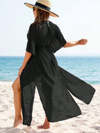 SHEIN Swim Quimono Feminino De Cintura Com Laço De Malha Sheer De Cor Sólida