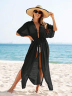 SHEIN Swim Quimono Feminino De Cintura Com Laço De Malha Sheer De Cor Sólida