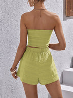  Conjunto de Top sem Alças de Estilo Feminino de Verão com Laço Decorativo e Saia, Estilo de Férias de Verão