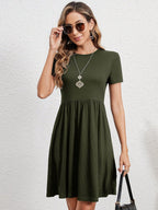EMERY ROSE Vestido De Linha A Feminino Com Mangas Curtas, Decote Arredondado E Cor Sólida De Verão Fashion