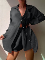 Swim Vcay Conjunto de cobertura sólido botão frontal