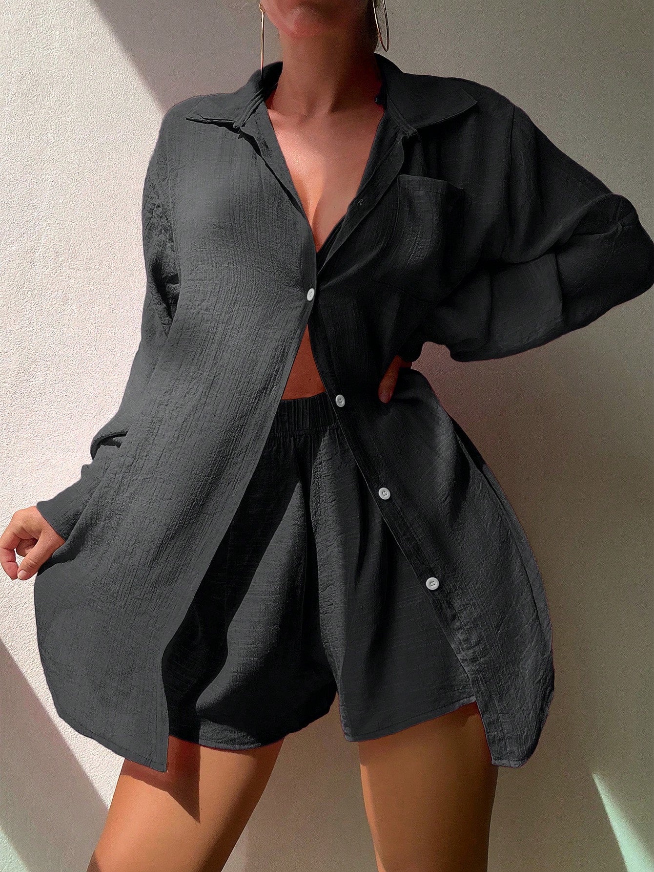 Swim Vcay Conjunto de cobertura sólido botão frontal