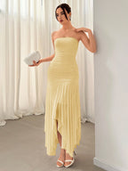 Aloruh Vestido Assimétrico de Babado para Datas e Temporada de Casamento