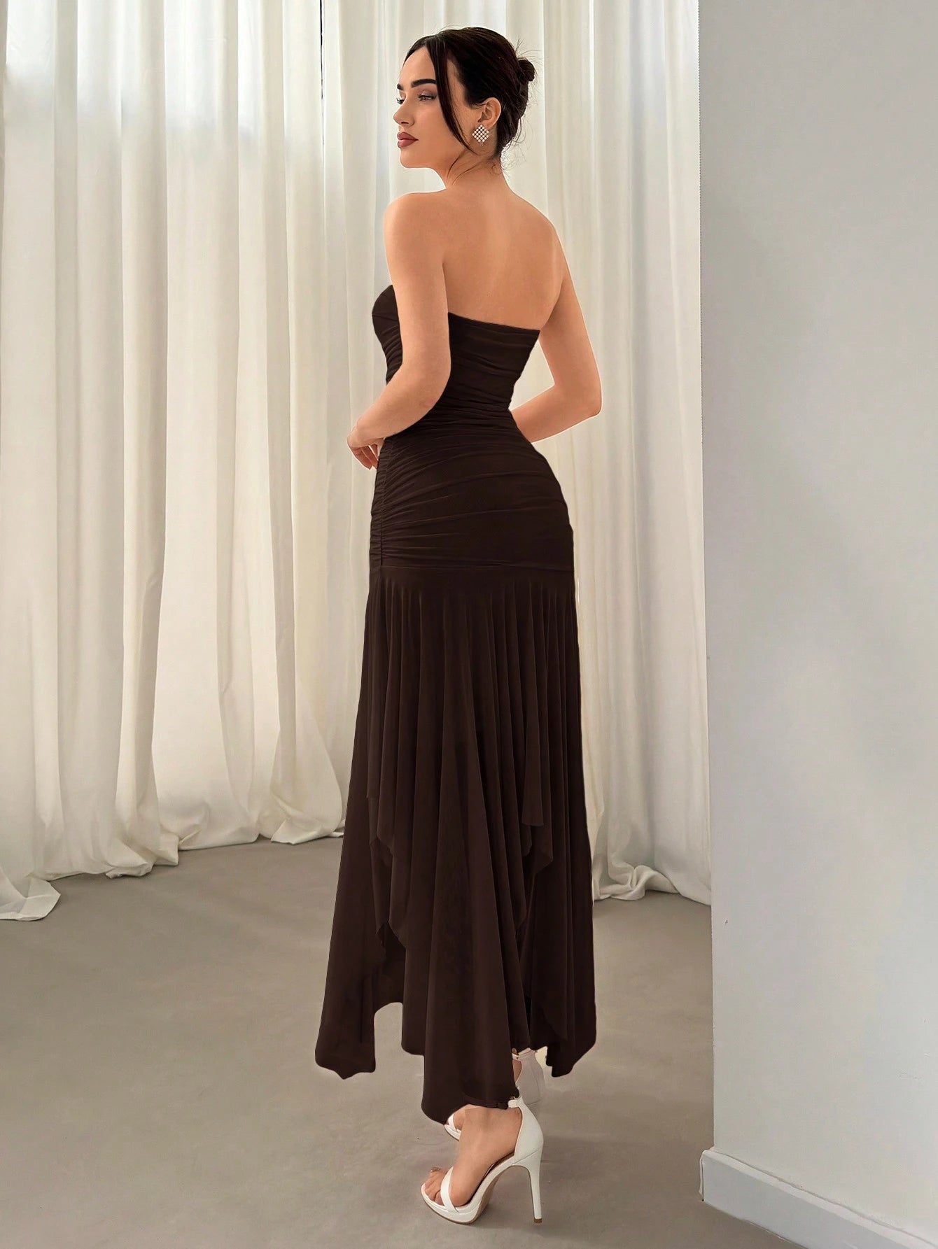 Aloruh Vestido Assimétrico de Babado para Datas e Temporada de Casamento