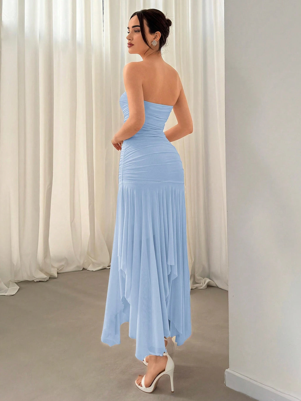 Aloruh Vestido Assimétrico de Babado para Datas e Temporada de Casamento