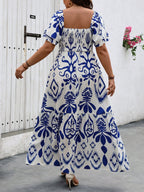 SHEIN Vestido Casual de Verão Boho Simples e Estampado para Uso Diário, Plus Size (Estampa Aleatória) Conjunto Feminino