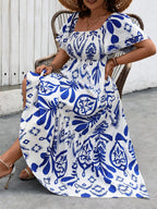 SHEIN Vestido Casual de Verão Boho Simples e Estampado para Uso Diário, Plus Size (Estampa Aleatória) Conjunto Feminino