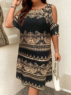 SHEIN LUNE Vestido de Ombro Frio com Estampa Floral, Verão