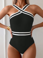 SHEIN Swim Maiô Estiloso de Contraste Feminino para Férias