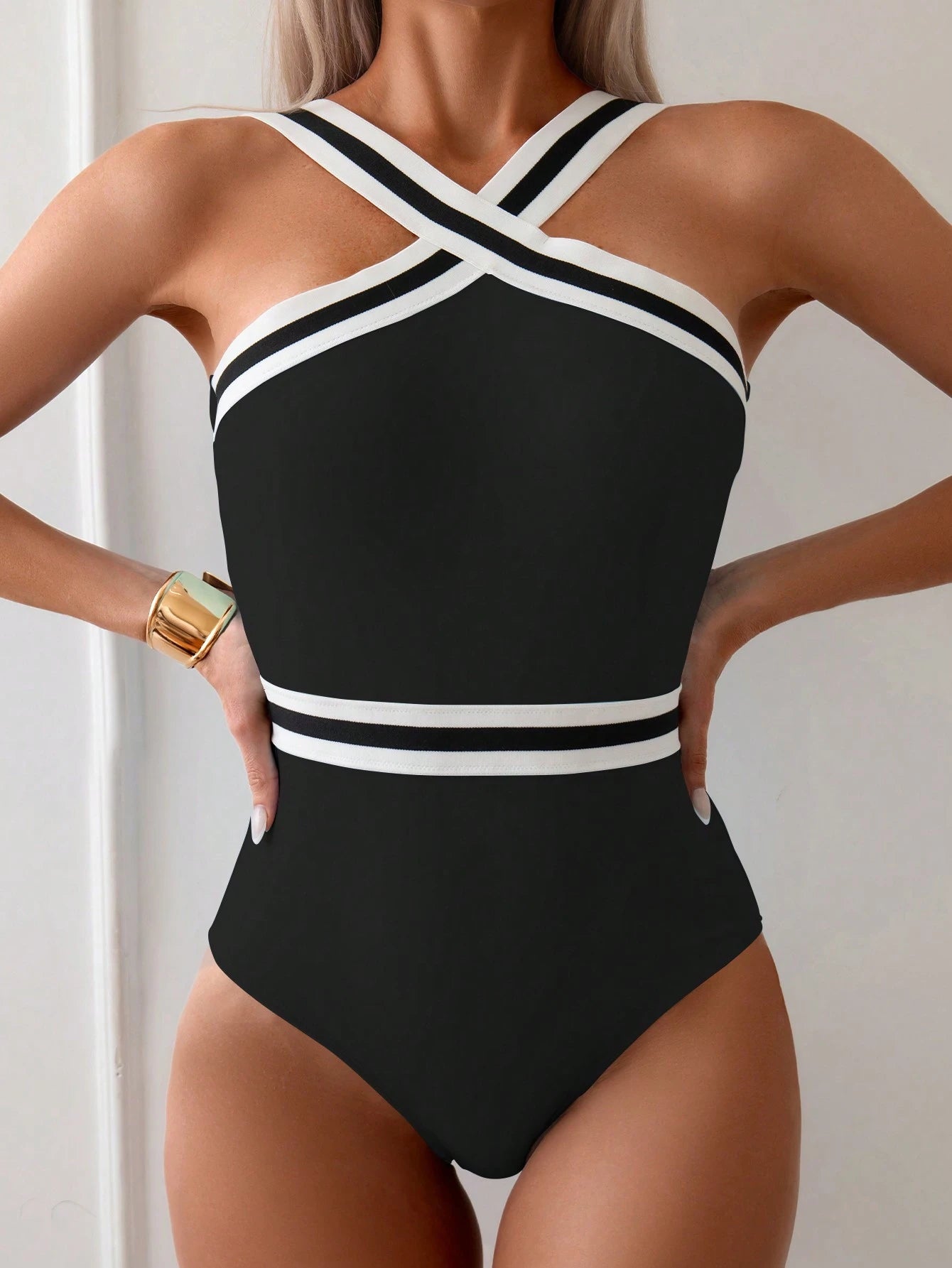 SHEIN Swim Maiô Estiloso de Contraste Feminino para Férias