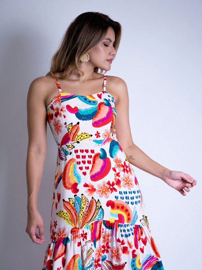Vendedor Indicadovestido midi estampado viscolinho com lastex e bojo moda blogueir verão