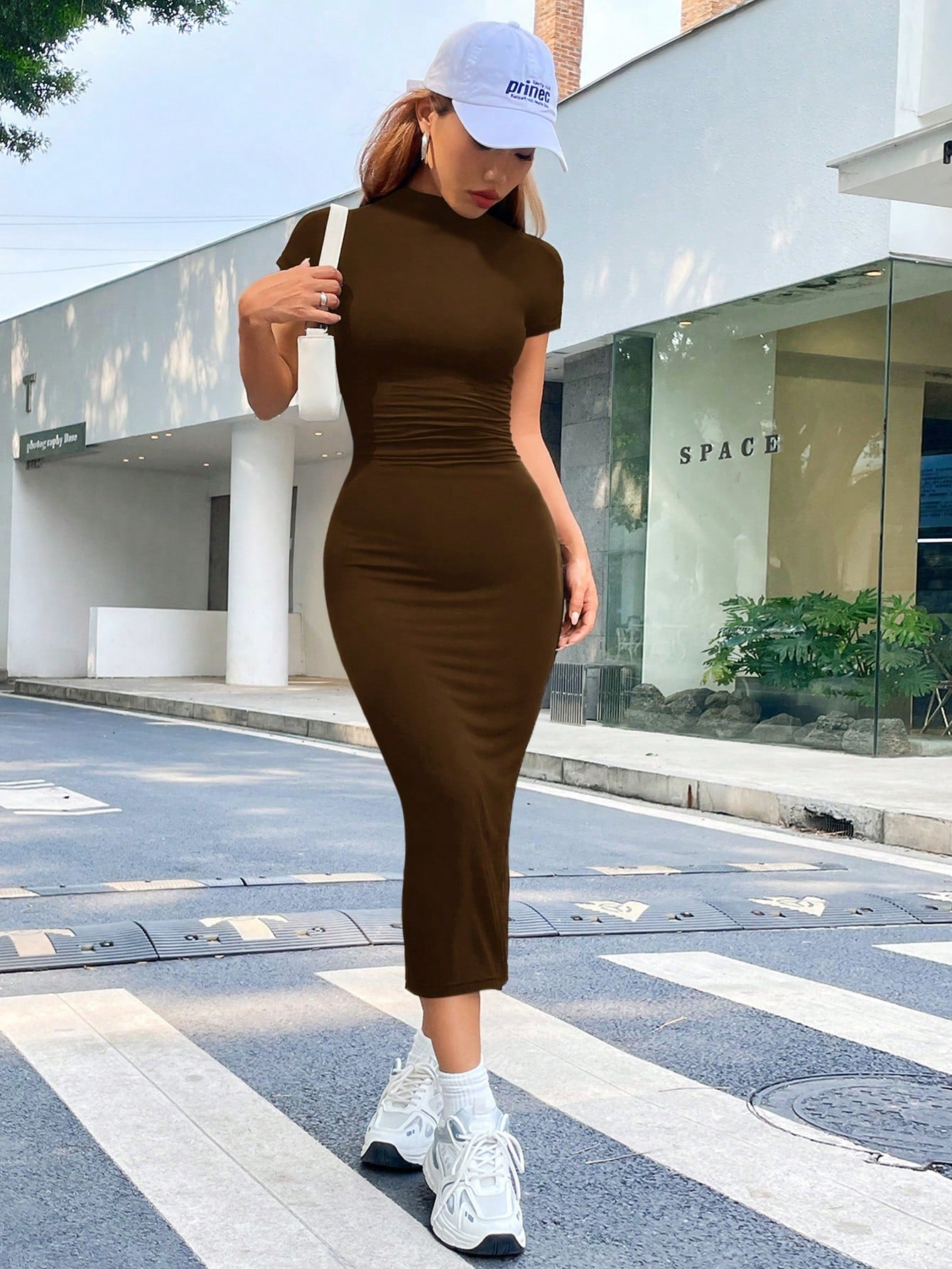 SHEIN EZwear Gola Simulada Sólido Vestido Bodycon
