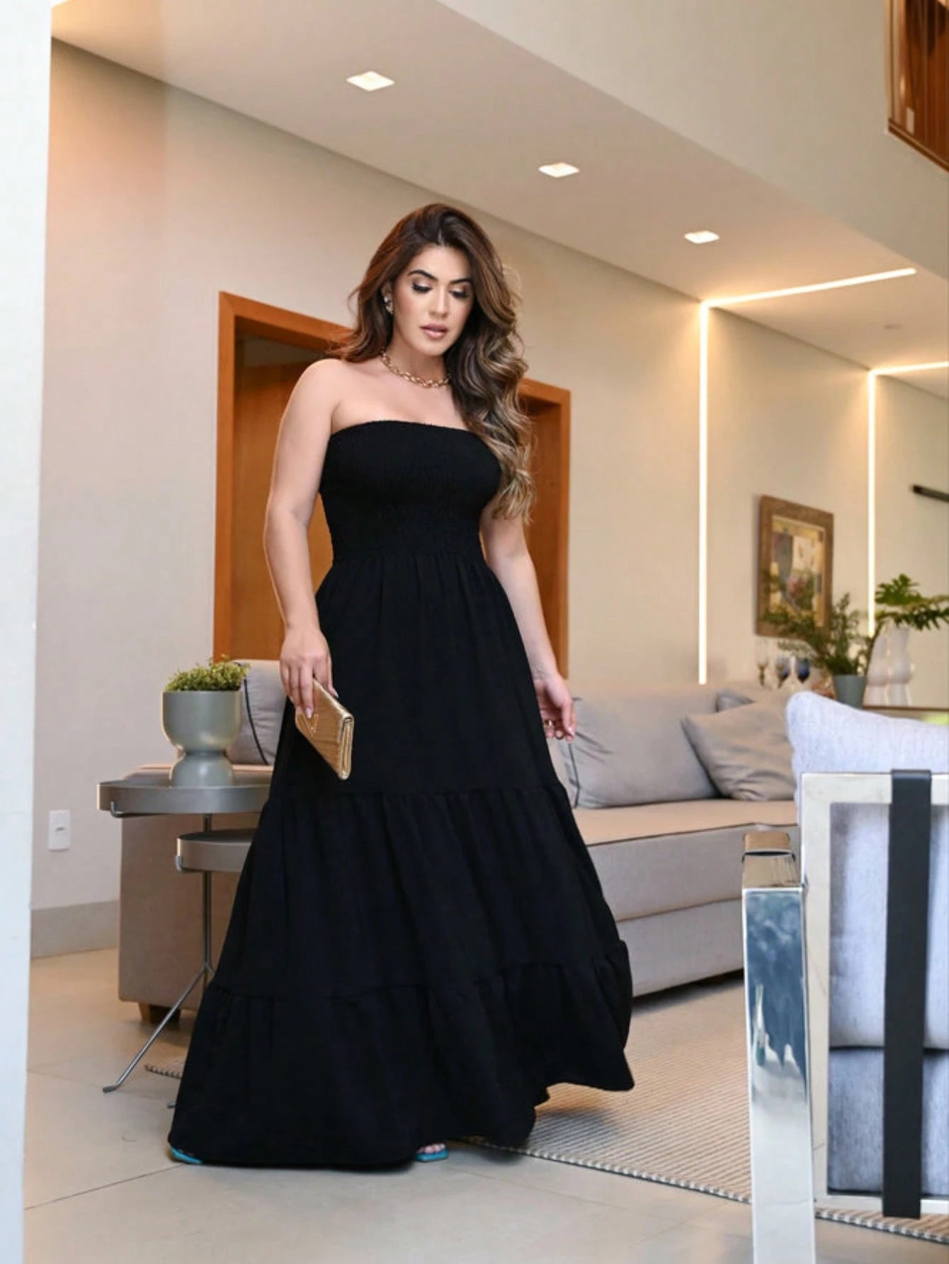 Vestido Feminino Longo Lastex Tomara Que Caia