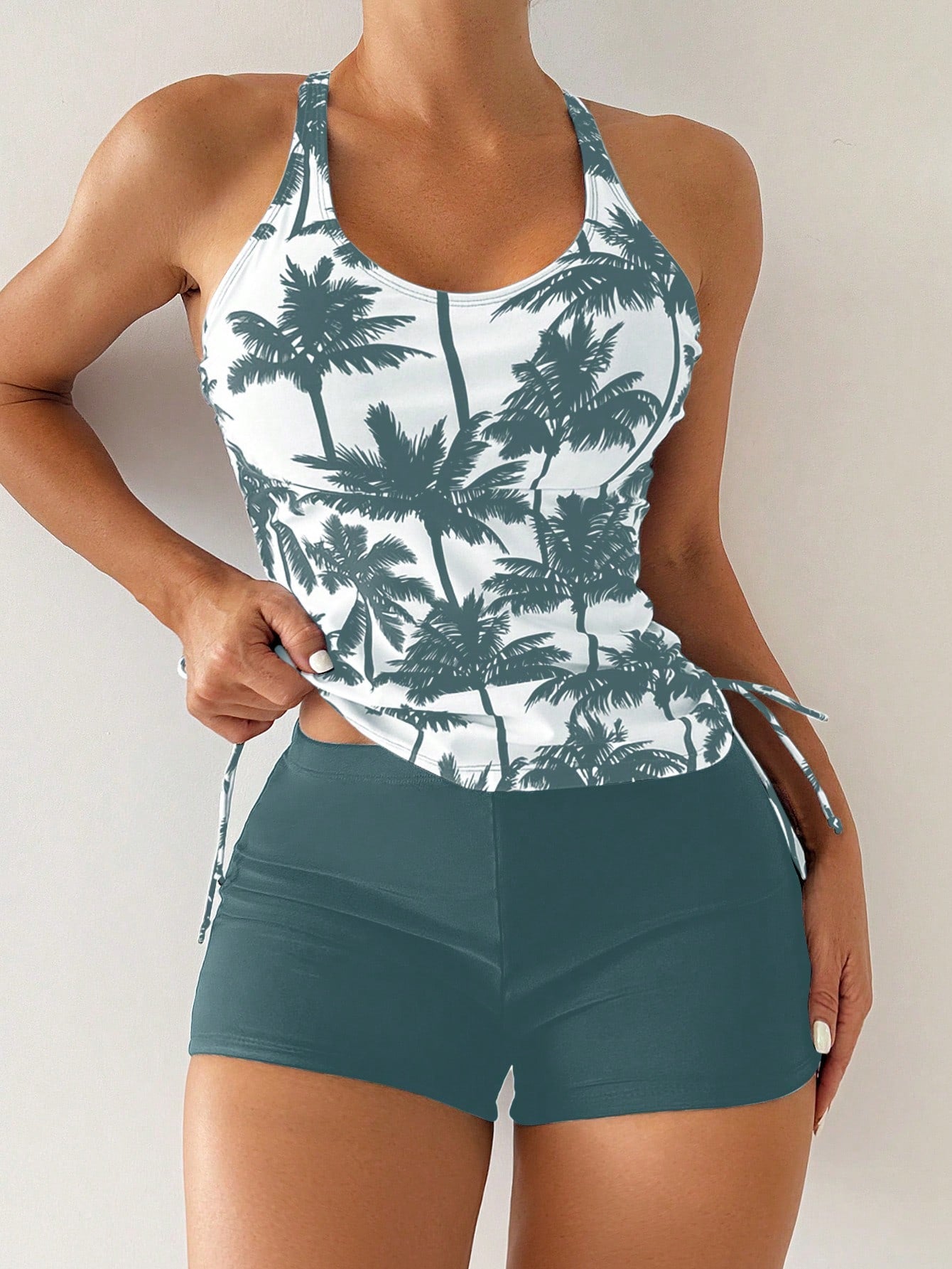 Swim Lushoire Biquíni Estilo Colete Com Estampa De Palmeira Para Mulheres - Carnaval
