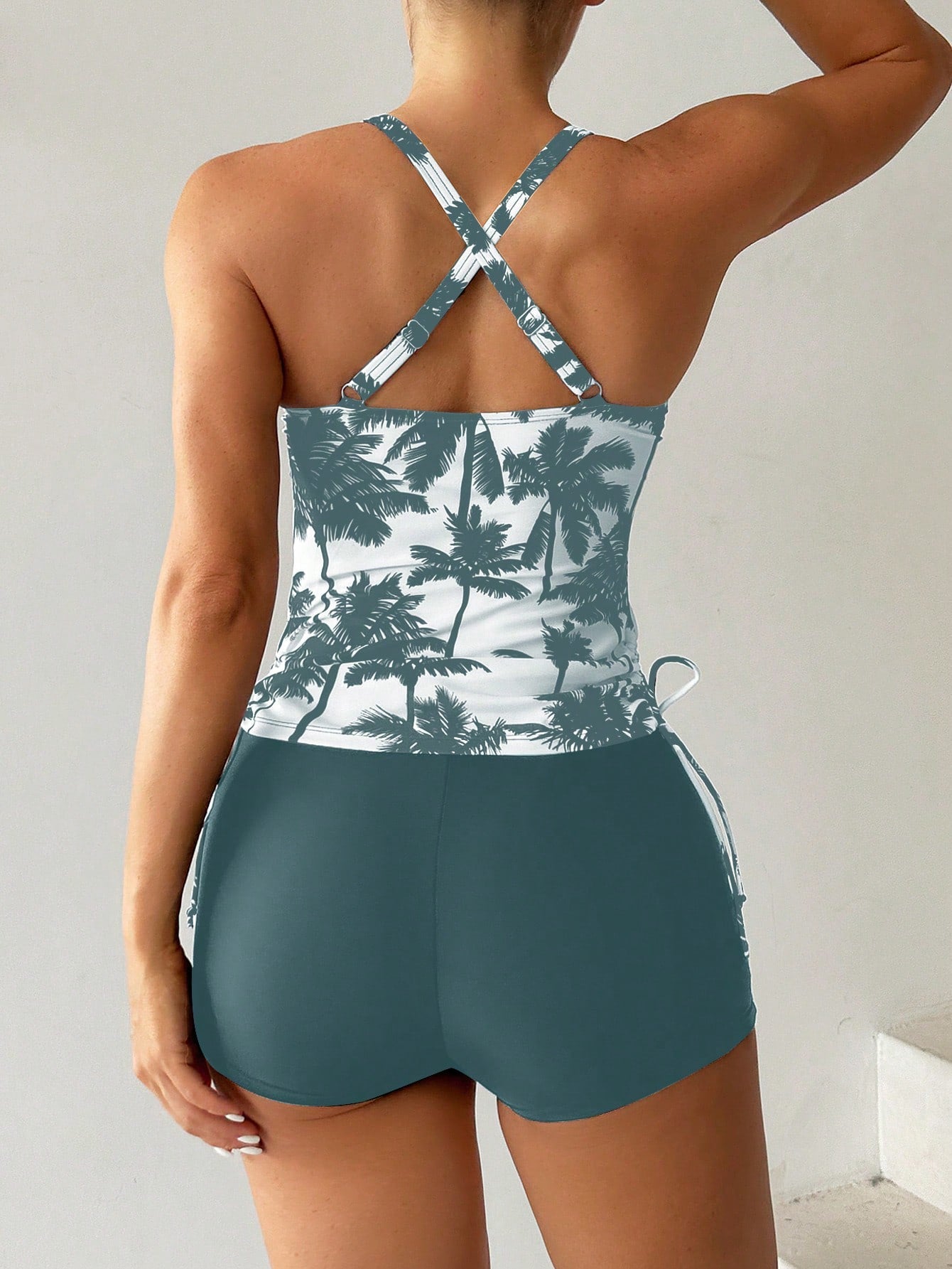 Swim Lushoire Biquíni Estilo Colete Com Estampa De Palmeira Para Mulheres - Carnaval