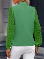 EMERY ROSE Blusa com Manga Bispo de Pescoço Entalhado Sólido, Tops de Manga Longa