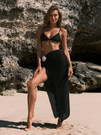 Swim Chiccia Saia com Gola Alta e Estilo Capa de Cor Sólida para Mulheres, com Fenda na Coxa e Decoração de Flor 3D, Verão
