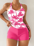 Swim Lushoire Biquíni Estilo Colete Com Estampa De Palmeira Para Mulheres - Carnaval