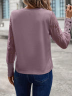 SHEIN LUNE Top Feminino Waffle Branco Com Mangas De Renda