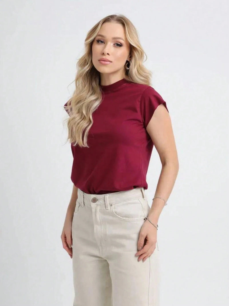 Vendedor Indicadokit 3 T Shirt Muscle tee blusa gola alta feminina manga curta camiseta básica lisa preta branca nude