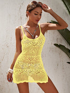 Swim Vcay escavar fenda na coxa crochê Cami Vestido de cobertura