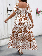 SHEIN Vestido Casual de Verão Boho Simples e Estampado para Uso Diário, Plus Size (Estampa Aleatória) Conjunto Feminino