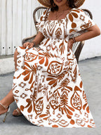 SHEIN Vestido Casual de Verão Boho Simples e Estampado para Uso Diário, Plus Size (Estampa Aleatória) Conjunto Feminino