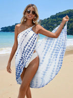SHEIN Swim Kimono Cobrindo Estampado em Tie-Dye Ombro Único sem Manga para Mulheres, para Férias de Verão