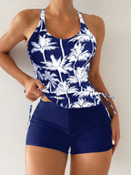Swim Lushoire Biquíni Estilo Colete Com Estampa De Palmeira Para Mulheres - Carnaval